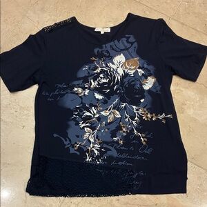 💗Elegant Floral Women's Tee - Navy and Gold made in Capri Italy💗
